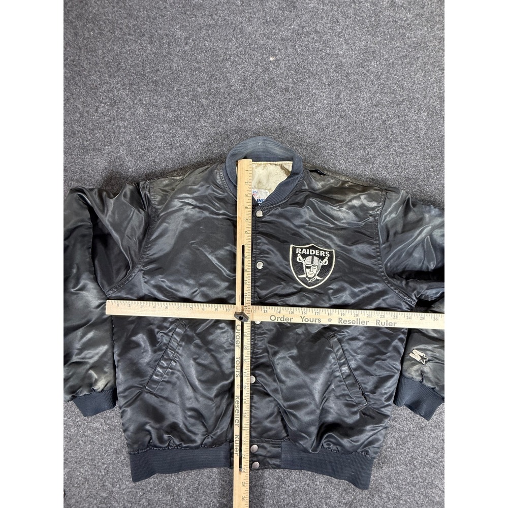 VTG 80s Oakland Raiders Starter NFL Pro Line Black Satin Bomber Jacket Large - Picture 7 of 12